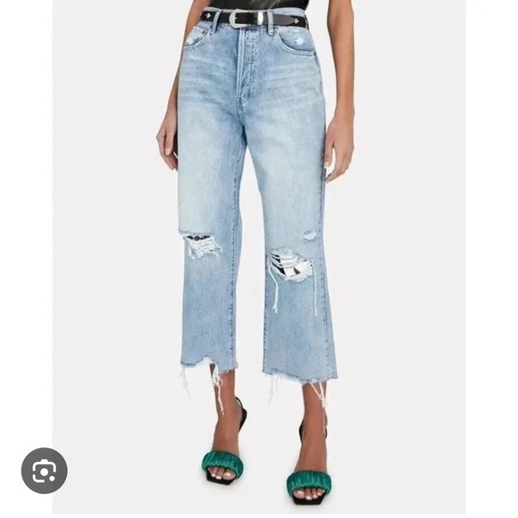 pistola Denim - Pistola Cassie High Rise Distressed Raw Hem Straight Leg Cropped Jeans